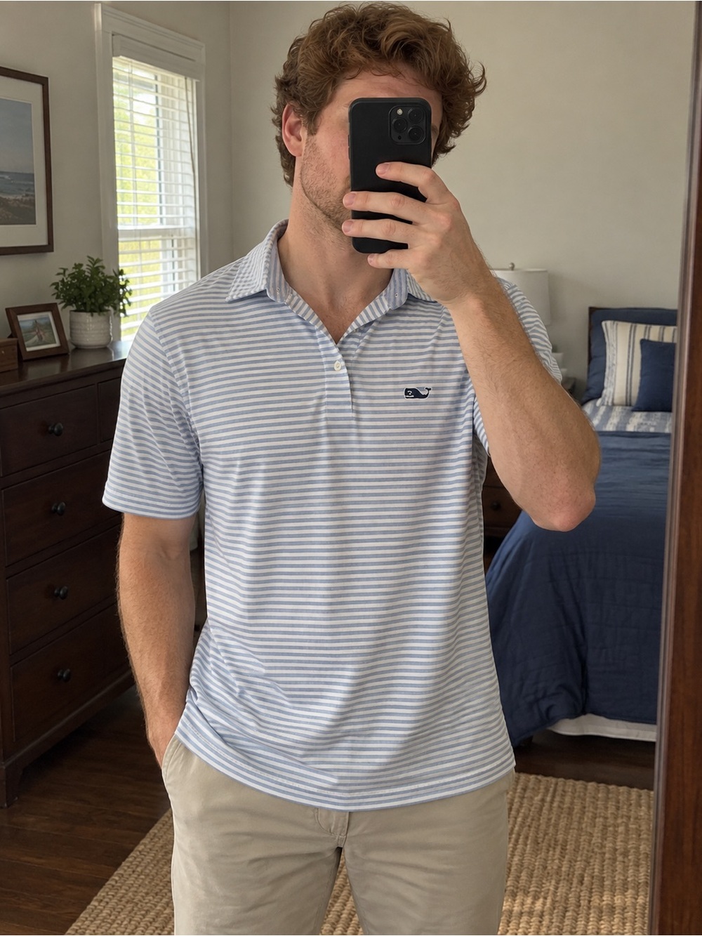 Vineyard Vines Men’s Blue White Striped Performance Polo Size S
